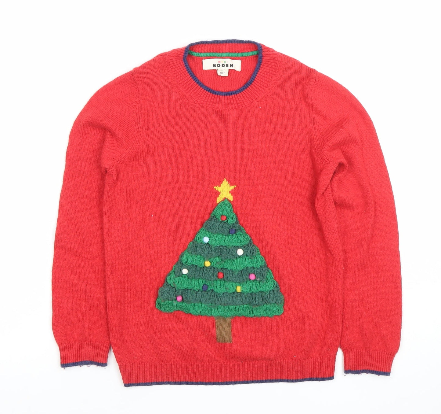 Mini Boden Girls Red Christmas Jumper Size 7-8Y Cotton Crew Neck