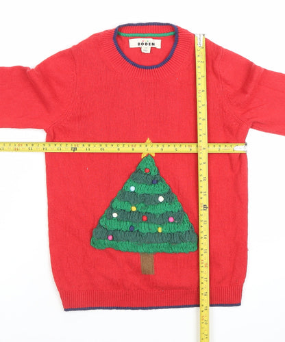 Mini Boden Girls Red Christmas Jumper Size 7-8Y Cotton Crew Neck