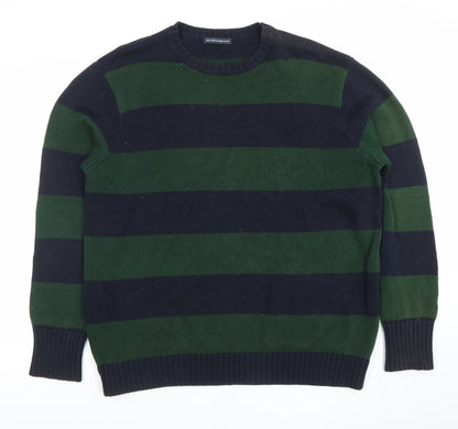Brandy Melville Women's Green Navy Striped Cotton Jumper M
