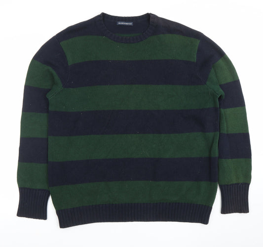 Brandy Melville Women's Green Navy Striped Cotton Jumper M