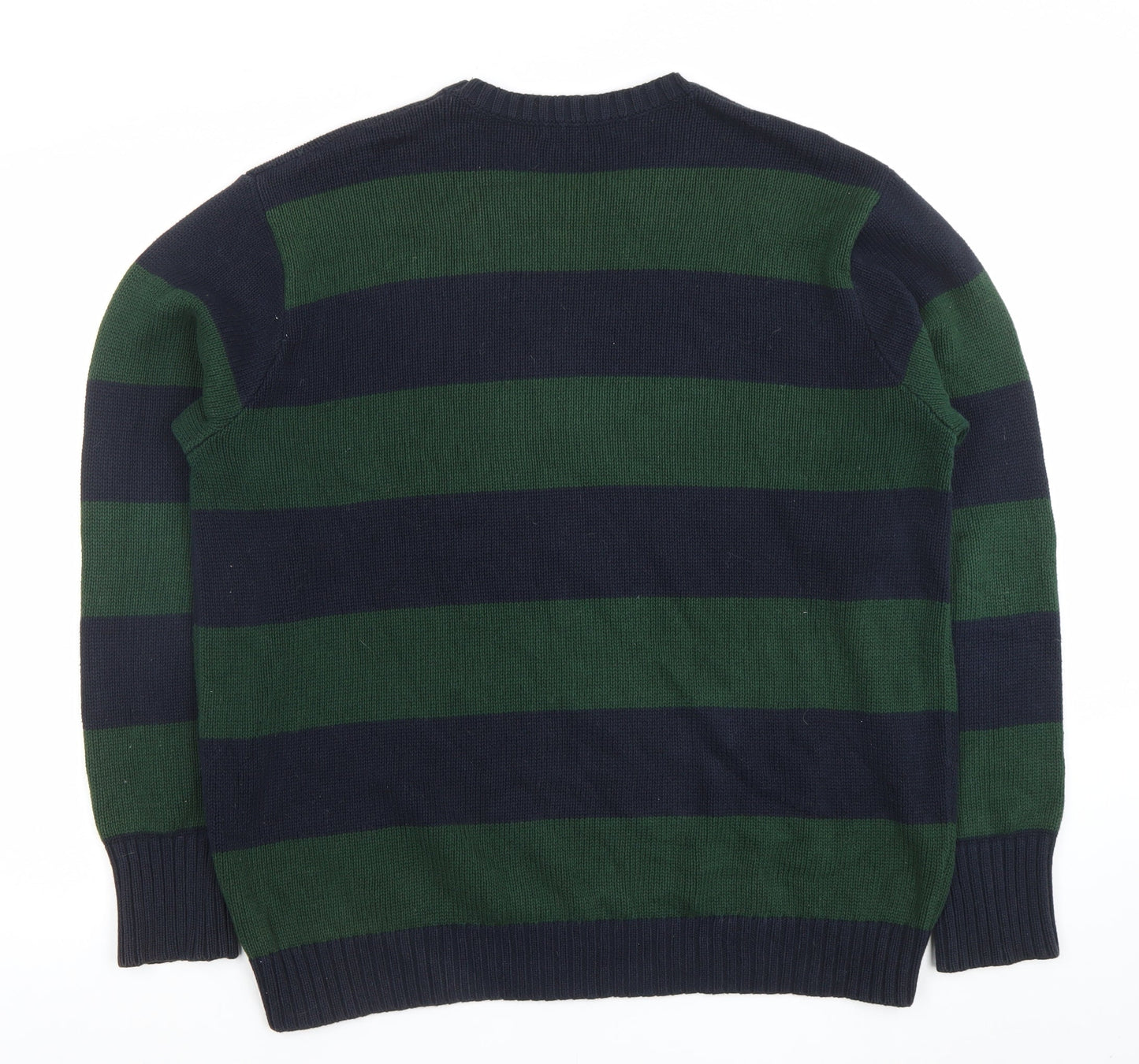 Brandy Melville Women's Green Navy Striped Cotton Jumper M