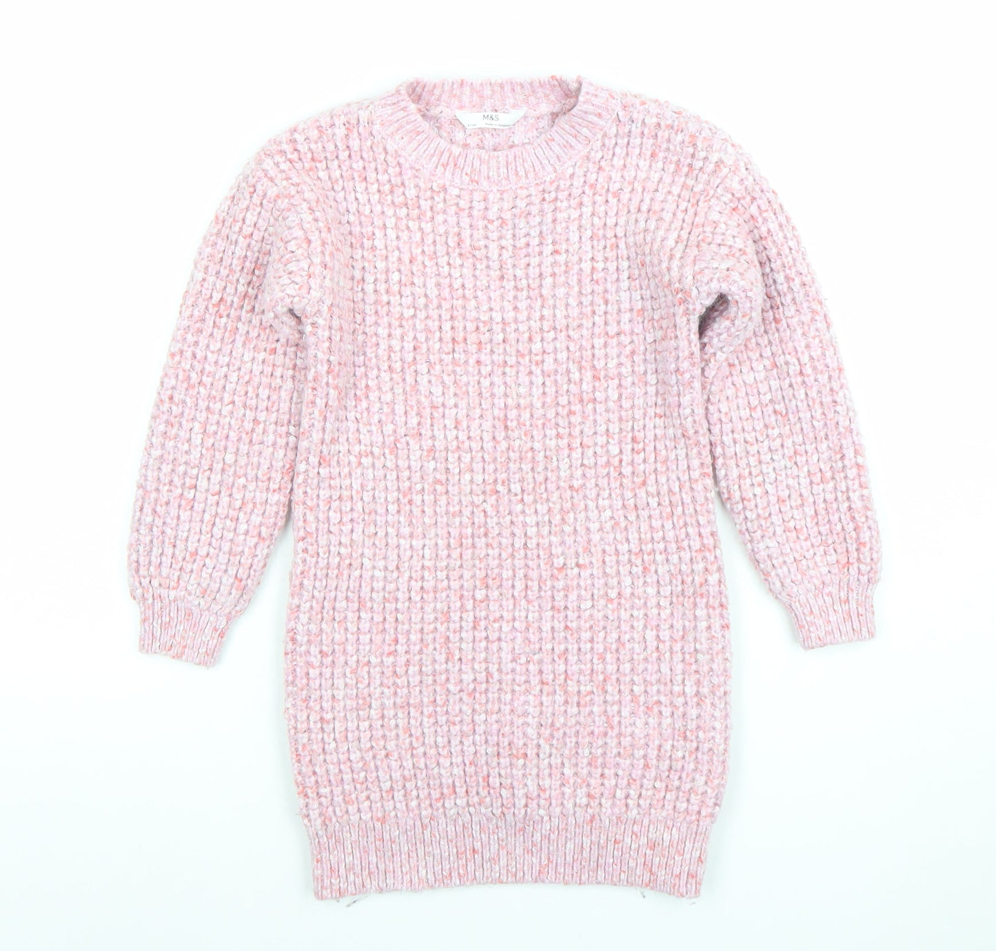 Marks and Spencer Girls Pink Knit Long Sleeve Pullover Jumper 6-7 Years