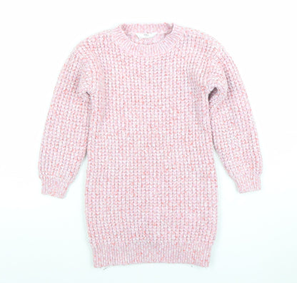 Marks and Spencer Girls Pink Knit Long Sleeve Pullover Jumper 6-7 Years