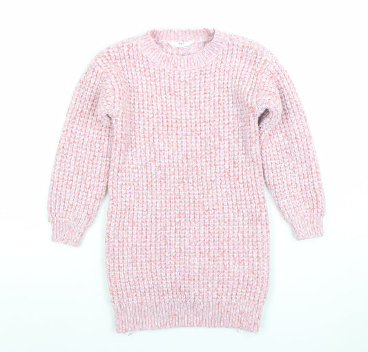 Marks and Spencer Girls Pink Knit Long Sleeve Pullover Jumper 6-7 Years