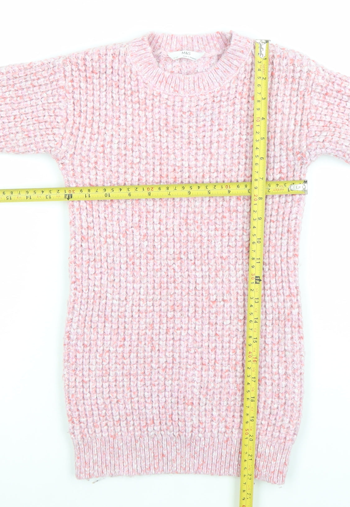 Marks and Spencer Girls Pink Knit Long Sleeve Pullover Jumper 6-7 Years