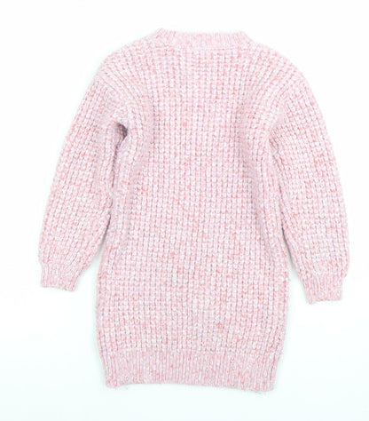 Marks and Spencer Girls Pink Knit Long Sleeve Pullover Jumper 6-7 Years