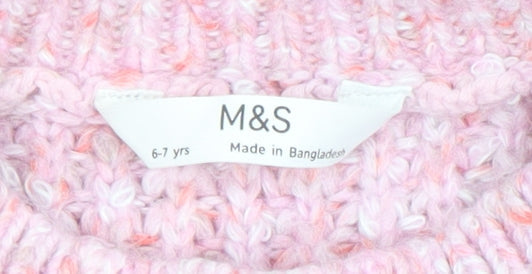 Marks and Spencer Girls Pink Knit Long Sleeve Pullover Jumper 6-7 Years