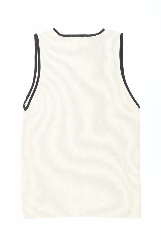 F&F Womens Ivory Ribbed Sleeveless Stretch Tank Top Size XL
