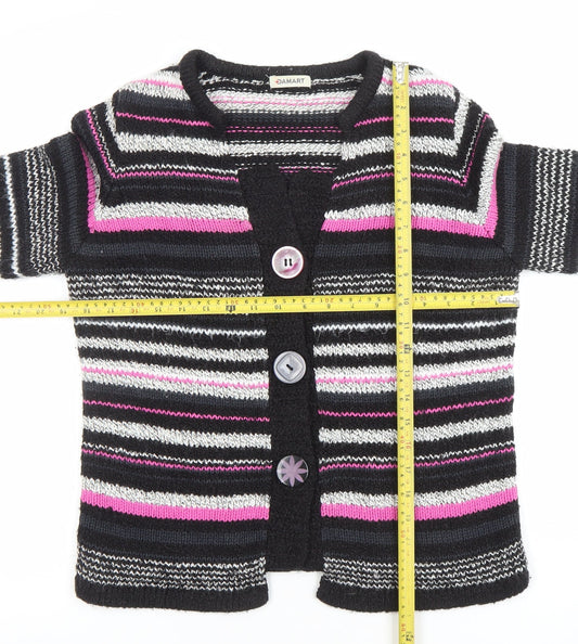 Damart Womens Black Pink Striped Cardigan Size S 10/12 Acrylic Cotton Knit