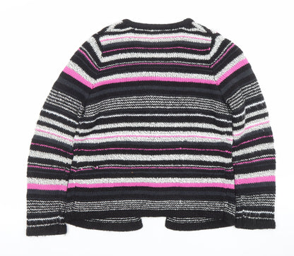 Damart Womens Black Pink Striped Cardigan Size S 10/12 Acrylic Cotton Knit