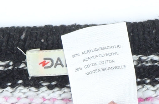 Damart Womens Black Pink Striped Cardigan Size S 10/12 Acrylic Cotton Knit