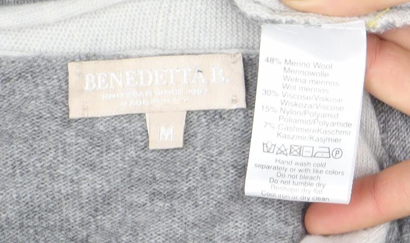 Womens UK Size M BENETTON Grey Cardigan Jumper