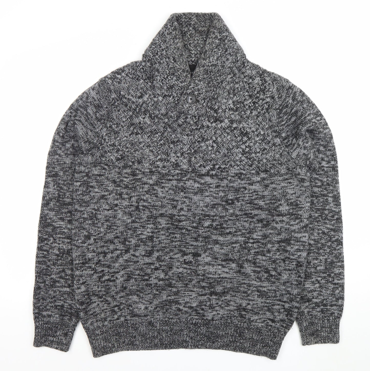 New Look Men Grey Chunky Knit Shawl Neck Wool Blend Jumper XL