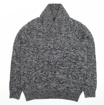 New Look Men Grey Chunky Knit Shawl Neck Wool Blend Jumper XL