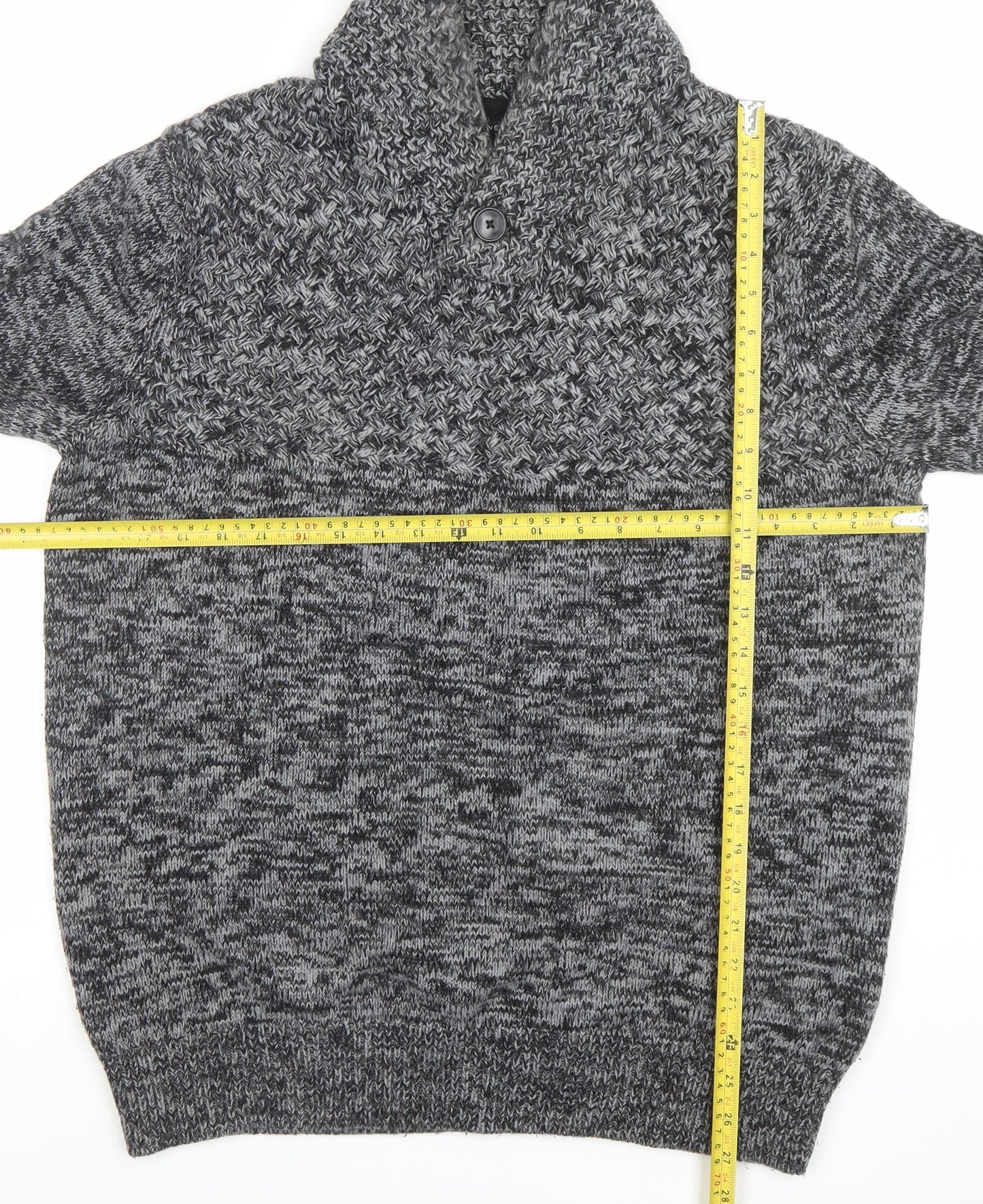 New Look Men Grey Chunky Knit Shawl Neck Wool Blend Jumper XL