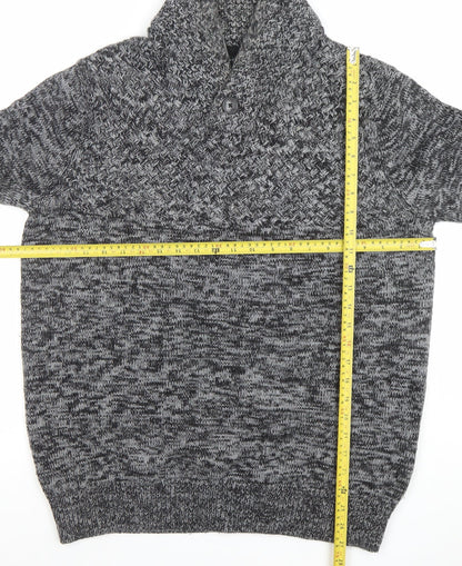 New Look Men Grey Chunky Knit Shawl Neck Wool Blend Jumper XL