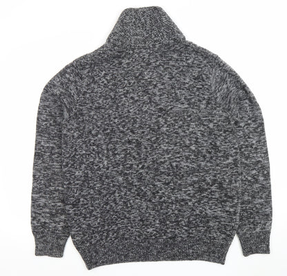 New Look Men Grey Chunky Knit Shawl Neck Wool Blend Jumper XL