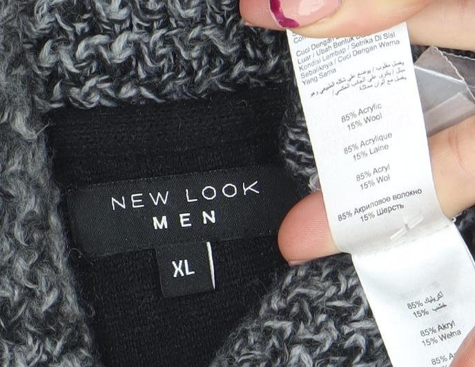 New Look Men Grey Chunky Knit Shawl Neck Wool Blend Jumper XL