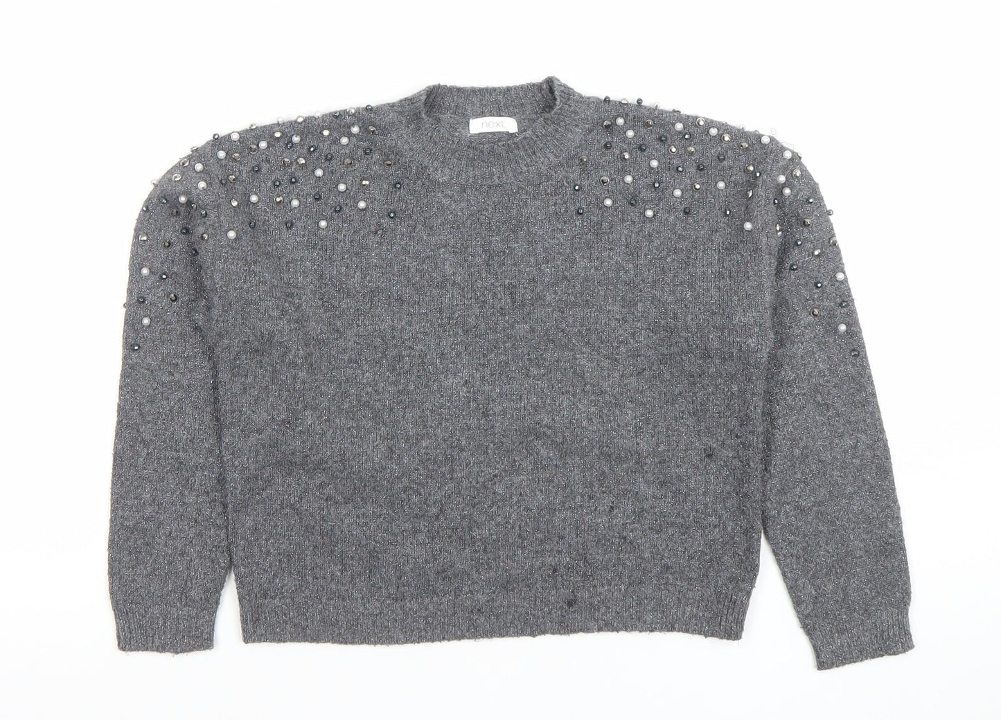 Next Girls Grey Beaded Long Sleeve Pullover Jumper Size 6 Years