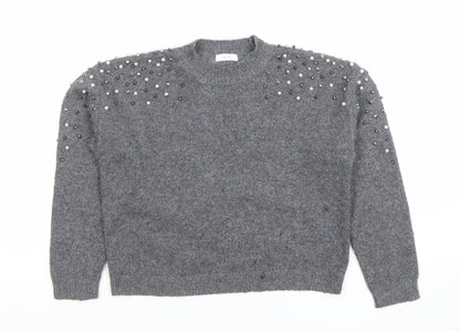 Next Girls Grey Beaded Long Sleeve Pullover Jumper Size 6 Years