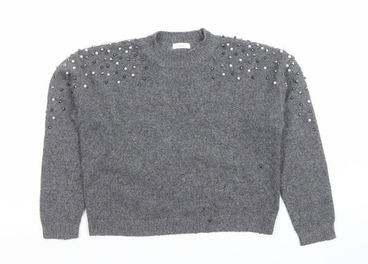 Next Girls Grey Beaded Long Sleeve Pullover Jumper Size 6 Years