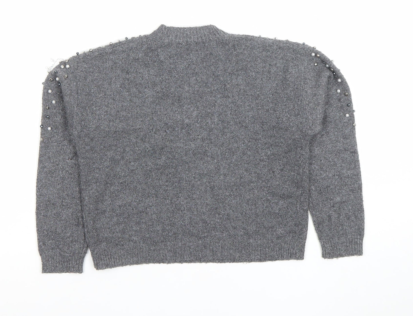 Next Girls Grey Beaded Long Sleeve Pullover Jumper Size 6 Years