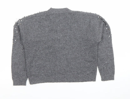 Next Girls Grey Beaded Long Sleeve Pullover Jumper Size 6 Years