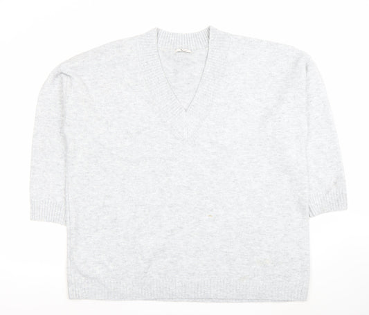 Tu Women Grey V-Neck Knit Pullover Jumper XL