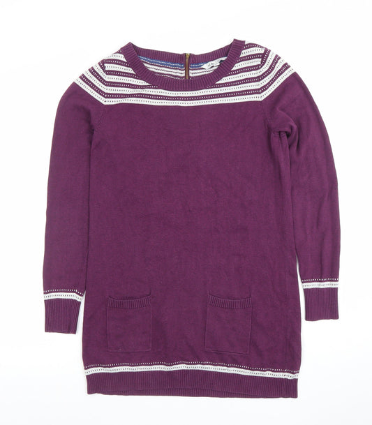 Fat Face Women’s Purple Striped Tunic Jumper Size 10 Cotton Crew Neck