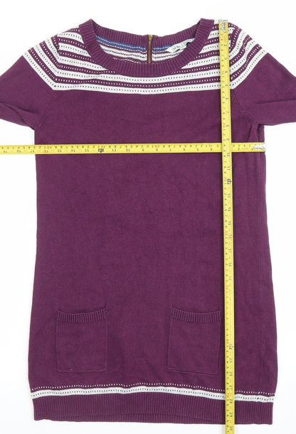 Fat Face Women’s Purple Striped Tunic Jumper Size 10 Cotton Crew Neck