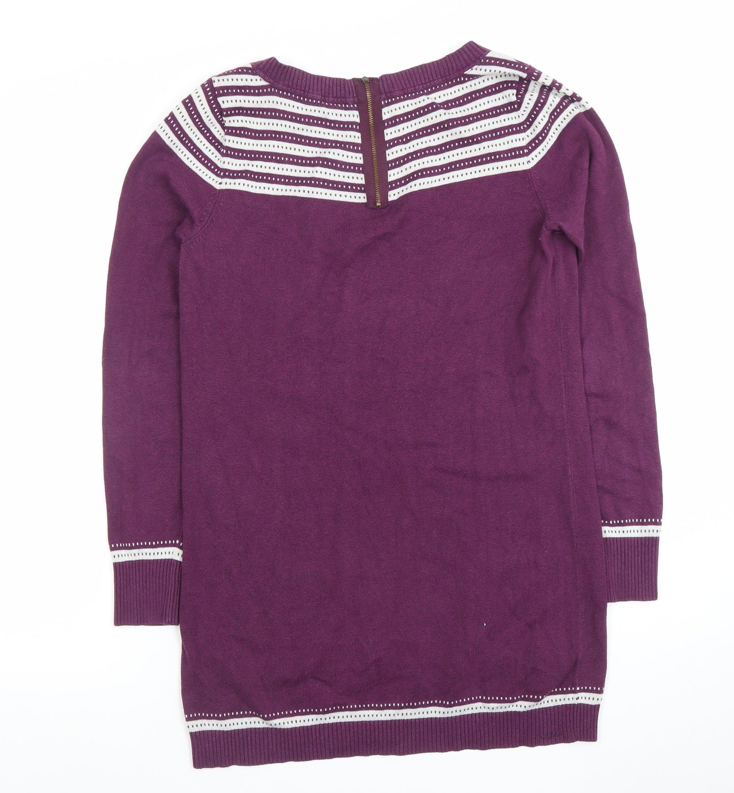 Fat Face Women’s Purple Striped Tunic Jumper Size 10 Cotton Crew Neck