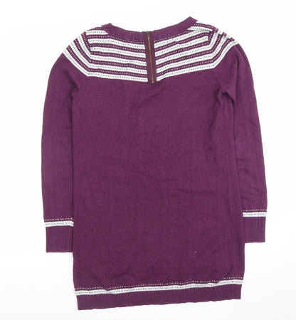 Fat Face Women’s Purple Striped Tunic Jumper Size 10 Cotton Crew Neck