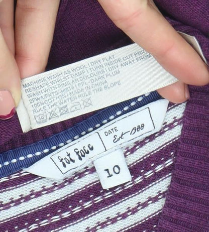 Fat Face Women’s Purple Striped Tunic Jumper Size 10 Cotton Crew Neck