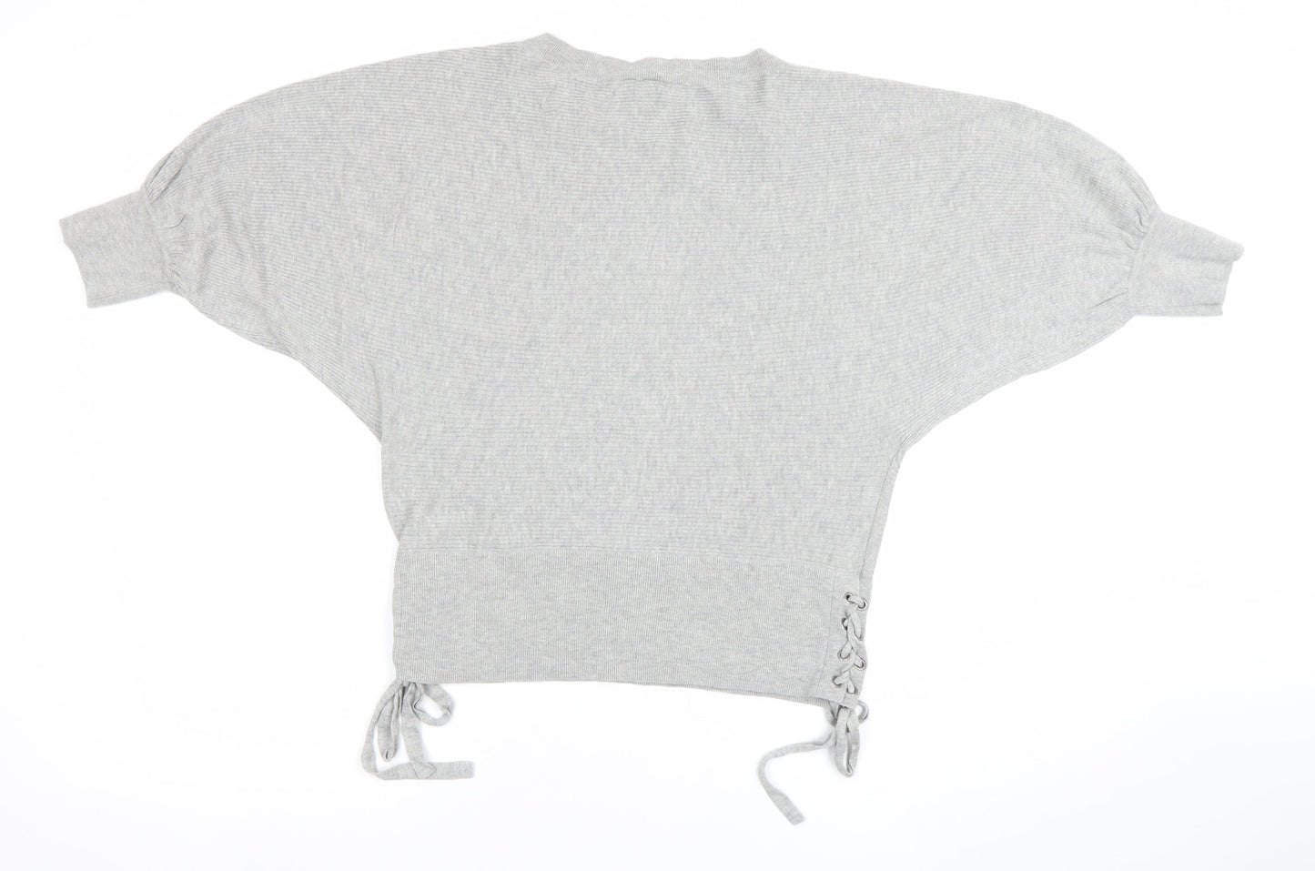 GAP Women’s Grey Cropped Knit Blouse S Short Sleeve Tie Detail