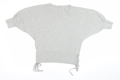 GAP Women’s Grey Cropped Knit Blouse S Short Sleeve Tie Detail