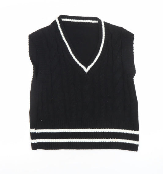SHEIN Women's Black V-Neck Cable Knit Sleeveless Vest Jumper XS