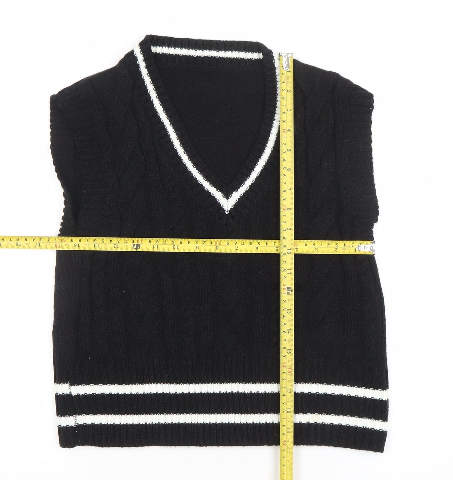 SHEIN Women's Black V-Neck Cable Knit Sleeveless Vest Jumper XS
