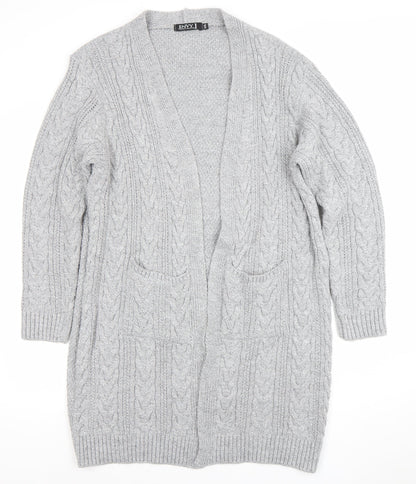 Envy Womens Grey 2XL Cable Knit Longline Open Cardigan