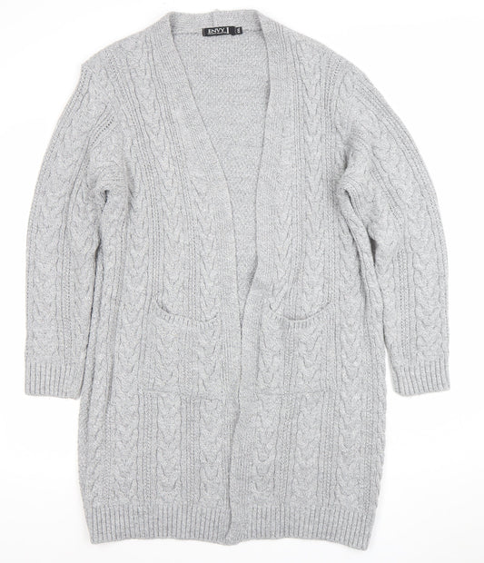 Envy Womens Grey 2XL Cable Knit Longline Open Cardigan