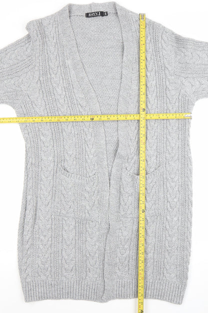 Envy Womens Grey 2XL Cable Knit Longline Open Cardigan