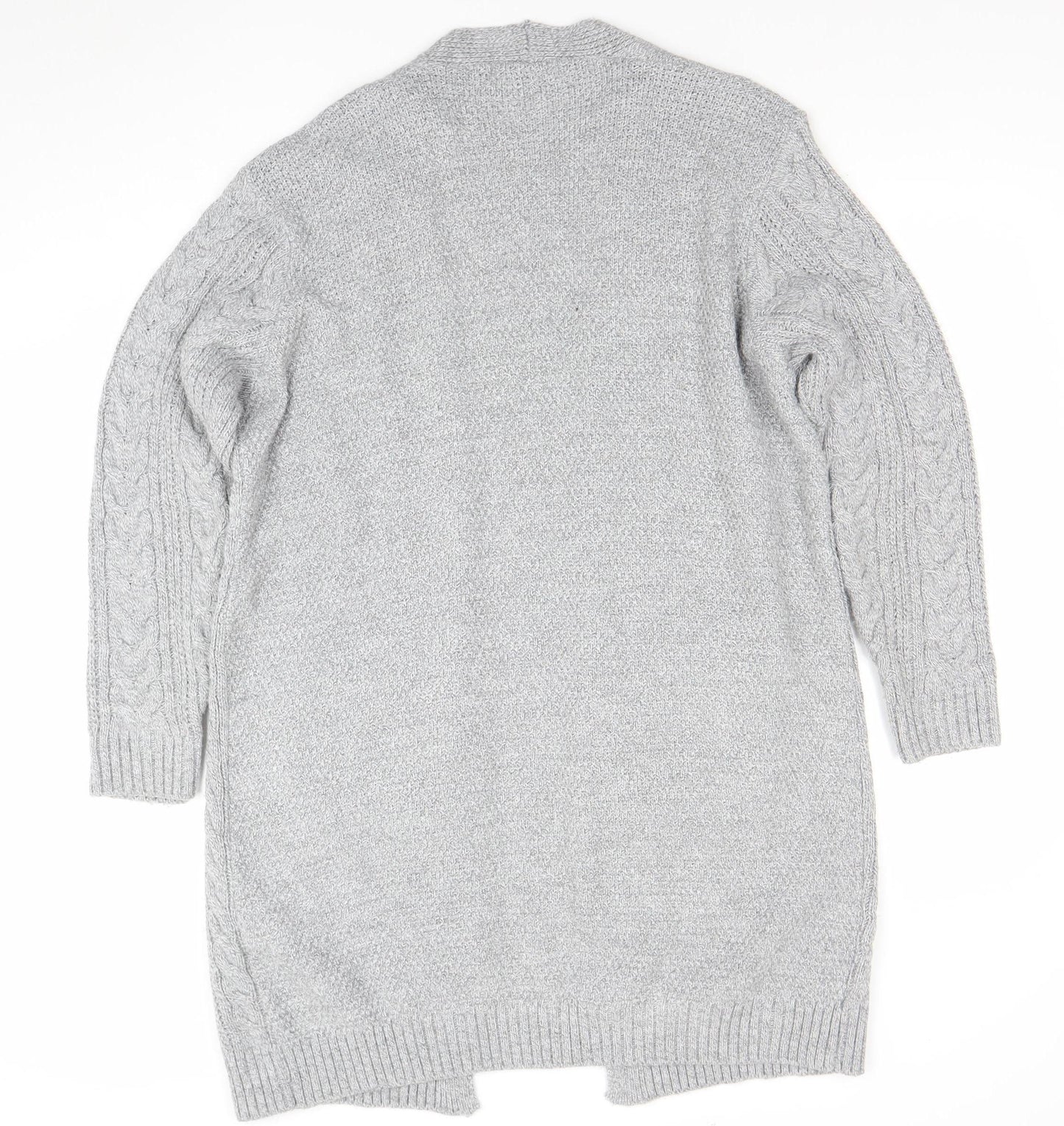 Envy Womens Grey 2XL Cable Knit Longline Open Cardigan