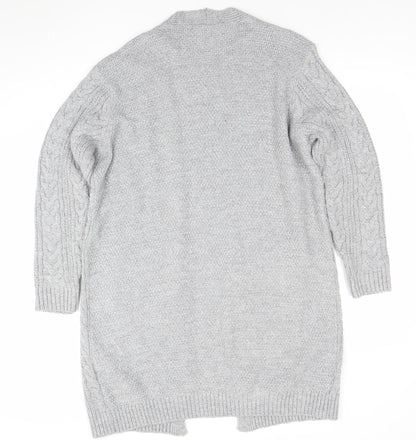Envy Womens Grey 2XL Cable Knit Longline Open Cardigan