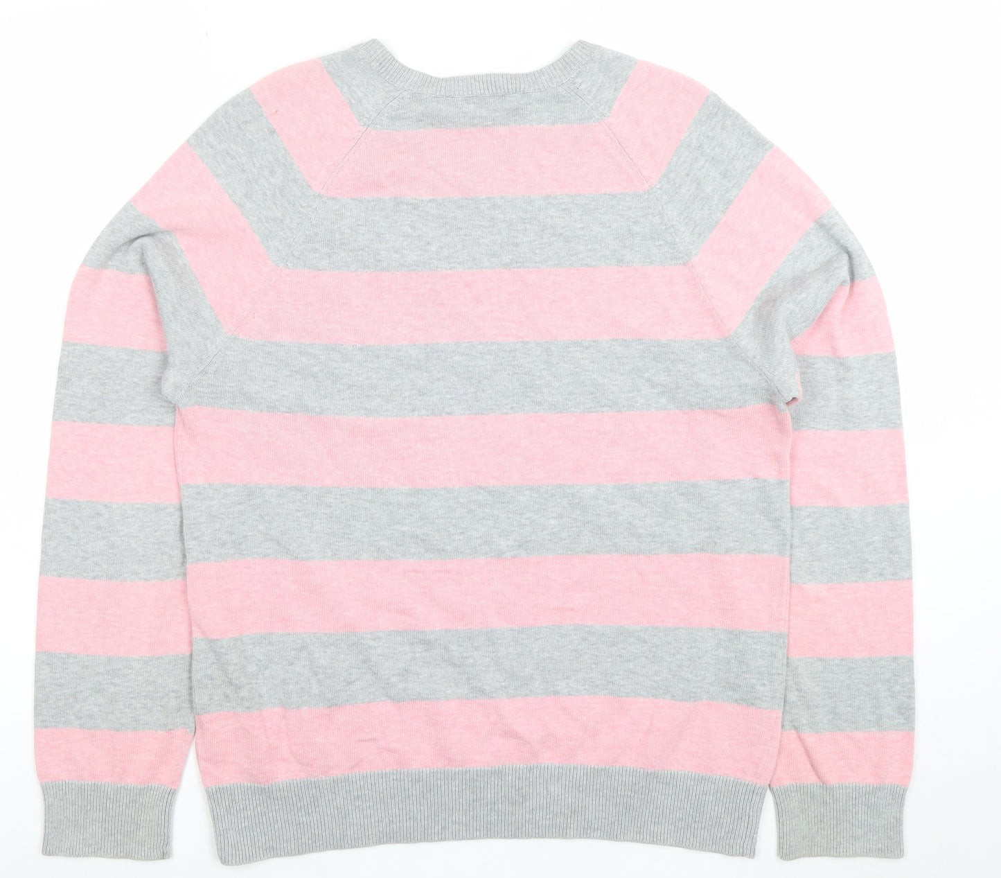 Burton Men’s Grey Pink Striped Cotton V-Neck Jumper Size S