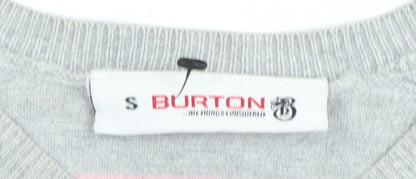 Burton Men’s Grey Pink Striped Cotton V-Neck Jumper Size S
