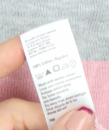 Burton Men’s Grey Pink Striped Cotton V-Neck Jumper Size S