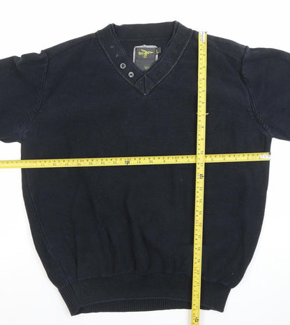 Le Breve Mens Black Cotton V-Neck Pullover Jumper Size L