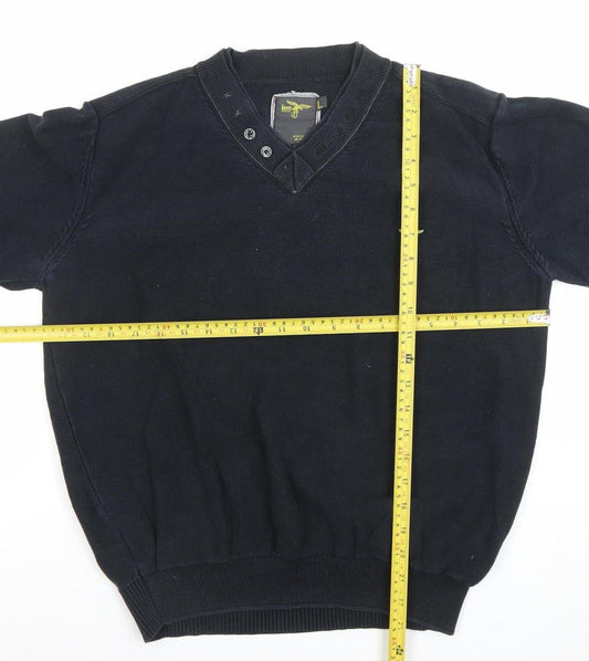 Le Breve Mens Black Cotton V-Neck Pullover Jumper Size L