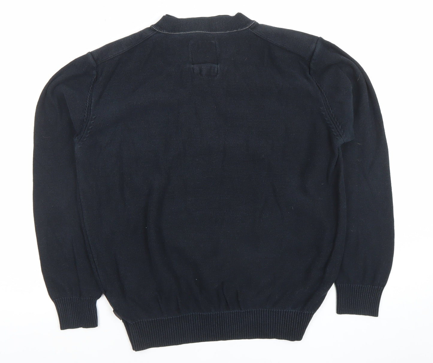 Le Breve Mens Black Cotton V-Neck Pullover Jumper Size L