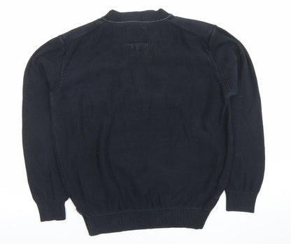 Le Breve Mens Black Cotton V-Neck Pullover Jumper Size L