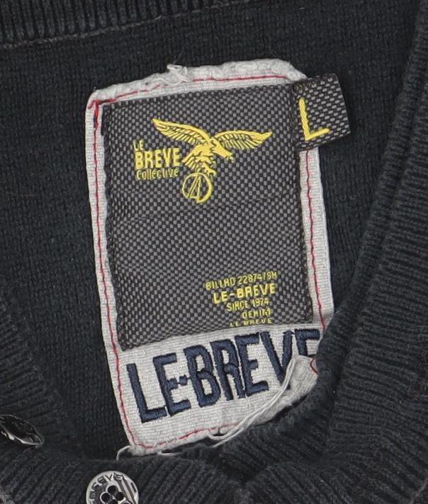 Le Breve Mens Black Cotton V-Neck Pullover Jumper Size L